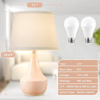 GyroVu 18" Table Lamp Set of 2, Ceramic Lamp Classic Beside Lamps Nightstand Lamp Modern Bedside Lamp for Living Room, Bedroom & Office Rocker Switch Pink-LED Bulbs Included