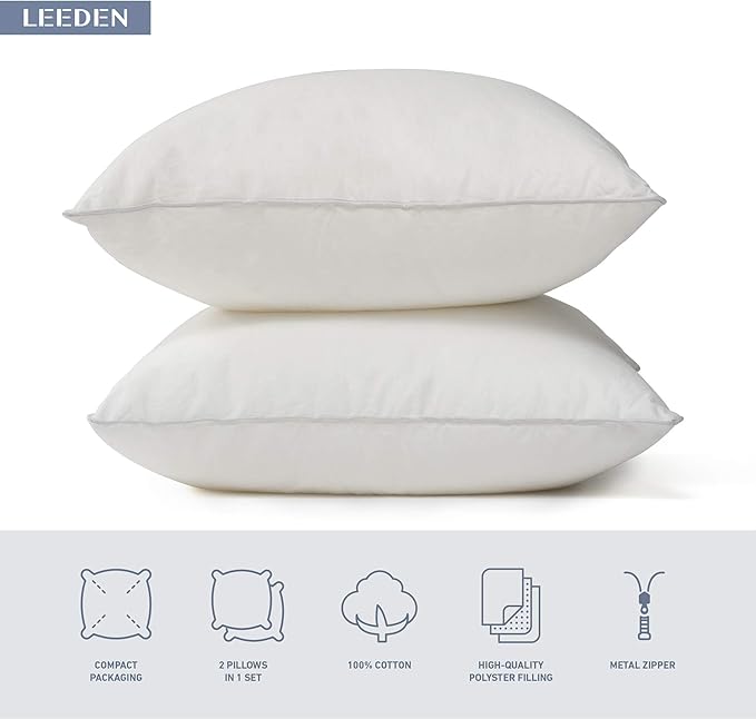Leeden 30 x 30 Pillow Inserts (Set of 2) - Throw Pillow Inserts with 100% Cotton Cover - 30 Inch Square Interior Sofa Pillow Inserts - Decorative Pillow Insert Pair - White Couch Pillow