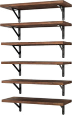 YGEOMER 16.5 Inch Floating Shelves for Wall, Farmhouse Wall Shelves for Bedroom, Bathroom Storage, Living Room and Kitchen Decor (Set of 6 Dark Carbonized Pine)
