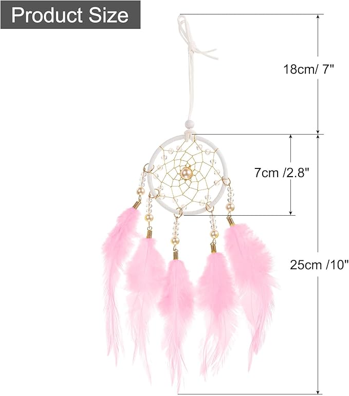 uxcell 2pcs Dream Catchers, Small Handmade Feather Dreamcatcher Supplies Car Charm with Crystal Beads Wall Hanging Decor for Home Car Decoration Ornament Women Friend Gift, Pink