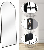 Prywot Arched Floor Mirror, 58 "x 18" Full Length Mirror Wall Mirrors Hanging or Leaning Arched-Top Full Body Mirrors with Stand for Bedroom, Dressing Room, Black