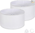 OUTON White Lamp shades Set of 2, Large Drum Lamp Shades for Floor Lamps, 16" Top x 16" Bottom x 9" High, Easy to Assemble, Replacement Linen Lampshades for Table Lamps & Bedside Lamps (1.65" Spider)