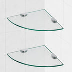 Glass Corner Shower Shelves, Tempered Floating Glass Shelves Wall Mount, Shower Caddy Organizer, Bathroom Corner Shelf with Zinc Alloy Brackets for Bathroom, Kitchen, Living Room, 9.8" x 9.8", 2 Pack