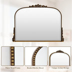 Wall Beaded Mirror, 36 x 27 Inch Round Top Right Angle Wall Mirror, Tempered Glass, Rust Resistant, Horizontally or Vertically Hanging, Gold