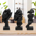 aboxoo 3 Pcs Thinker Statue, Silence is Gold Abstract Art Figurine, See No Evil Hear No Evil Speak No Evil Statues, Modern Resin Sculptures Decor for Living Room, Home, Office Study (Black)