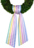 Baby Shower Wreath Sash for Front Door, Colorful Seersucker Sash Rainbow Buffalo Plaid Wreath Accessories for Home Wedding Birthday Decorations