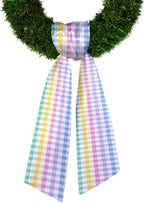 Baby Shower Wreath Sash for Front Door, Colorful Seersucker Sash Rainbow Buffalo Plaid Wreath Accessories for Home Wedding Birthday Decorations