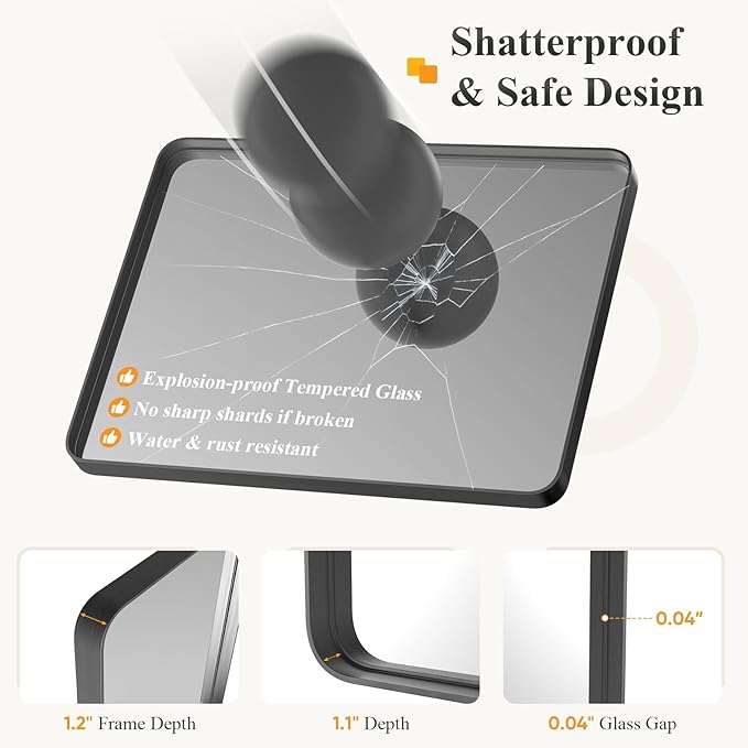 Sweetcrispy Bathroom Wall Mirror, 30x22 Inch Wall Mount Mirror for Over Sink, Modern Rounded Rectangle Vanity Mirrors with Matte Metal Framed, for Home Decor, Living Room, Bedroom, Black