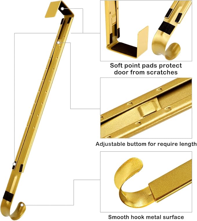 Gold Wreath Hanger, Christmas Decorations Adjustable Wreath Hangers for Front Door Adjustable from 14.9-25 Inches Over The Door Hooks Organizer Larger Hangers Festival Wreaths, Decorations Hook