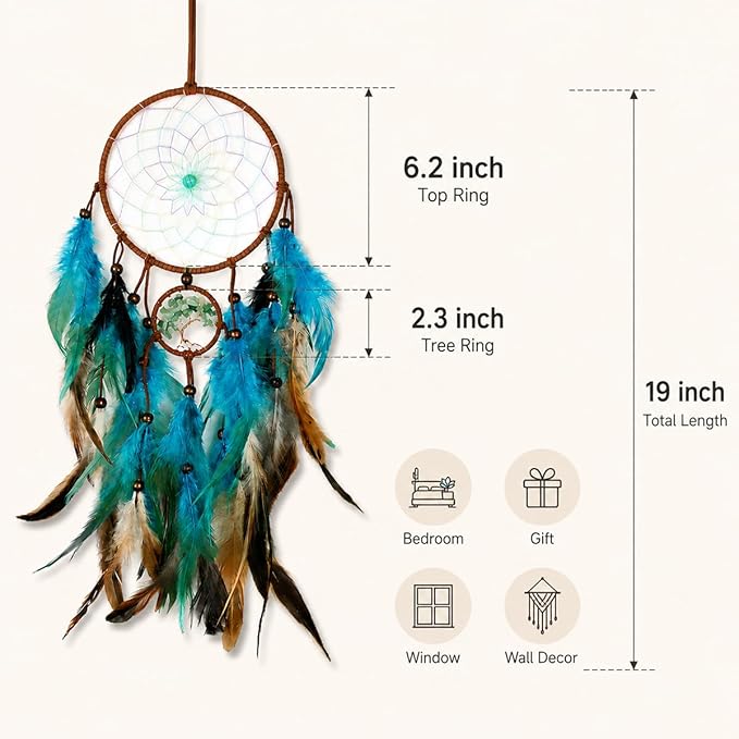 AWLEE Dream Catchers Tree of Life with Handmade Feather Blue Dreamcatcher for Kids Boys Bedroom Wall Hanging Decor Nursery Wall Art Ornament Craft Decoration