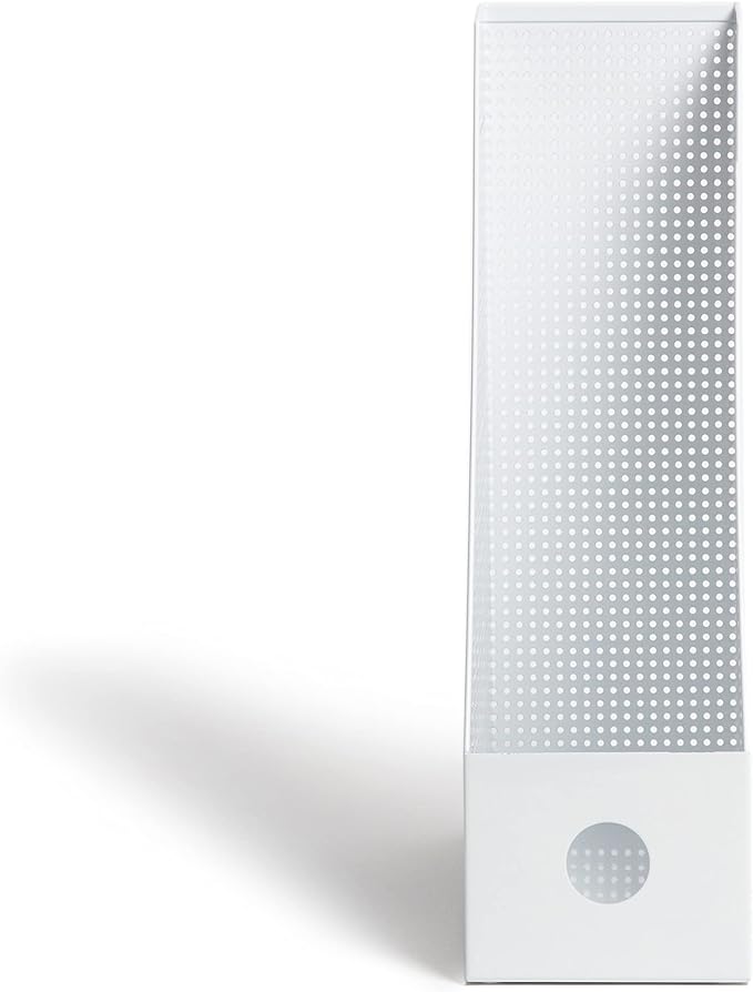 U Brands Modern Perforated Magazine Holder, Office Supplies, Metal, White, 12.2” x 3.74” x 9.65” 1 Count