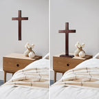 KUXBET Wooden Wall Cross with Stand for Hanging or Standing 12.5 Inch Jesus Christ Catholic Wood Crafted Cross for Wall Decoration Table Home Decor