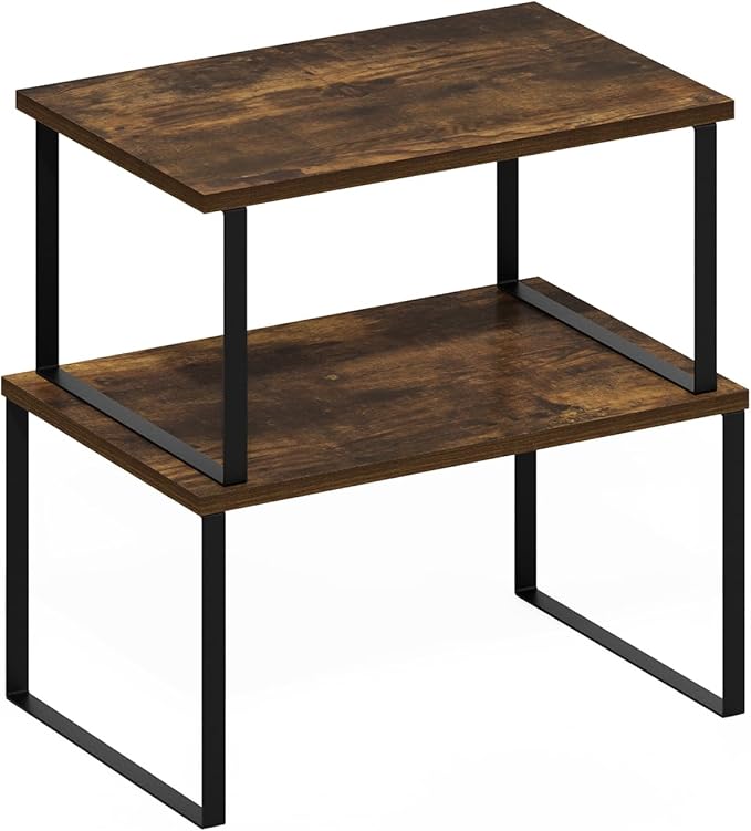 Furinno RAVEL Kitchen Countertop Organizer Set of 2, Nesting Counter Shelves, Kitchen Storage, Expandable, Stackable, Spice Rack, for Kitchen, Pantry, Coffee Bar, Amber Pine