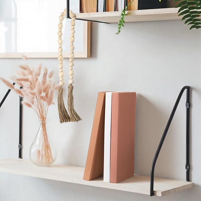 Feifeiya 3 Pieces Faux Decorative Books Set for Home Decor Fake Book for Shelves Coffee Table Stacked Linen Covered Display Notebook with Wood Bead Bookend Gift for Living Room(Neutral Pink)
