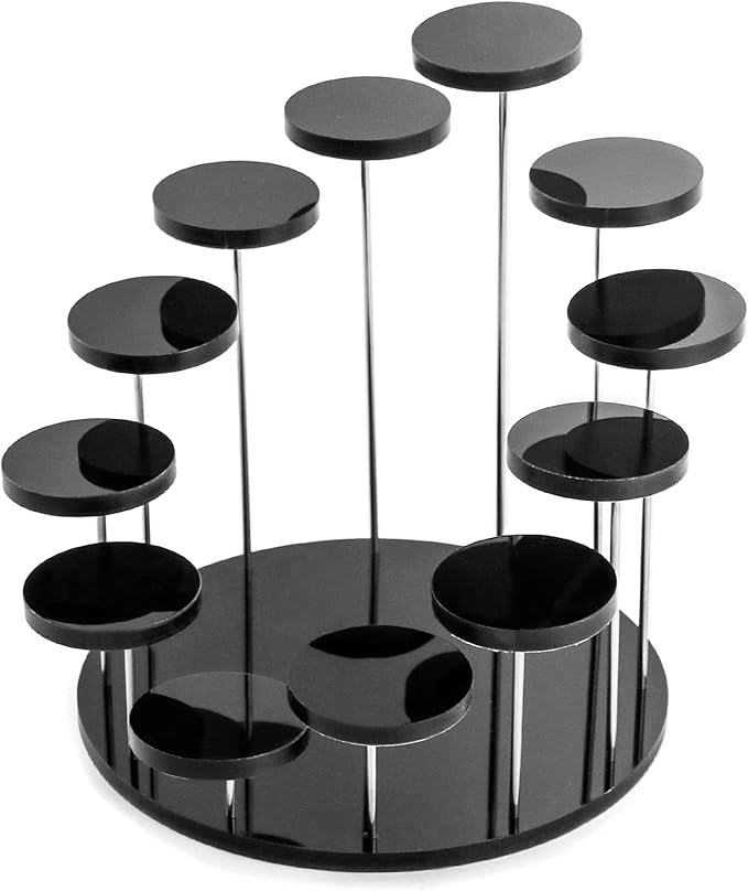 QWORK Round Acrylic Products Display Riser Stands, 12 Tier Jewelry Display Stands for Rings Earrings,Mini Figurines, Black