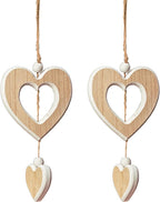 Sun&Beam Heart-Shaped Wooden Decorative 2Pcs Hanging Handmade Hearts Ornaments for Wedding Party Valentine Christmas Home Decoration Car Décor (K-#5, 2Pcs)