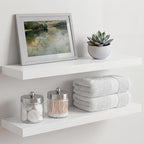 Homeforia White Floating Shelves 24 inch, High End Solid Real Wood 24inch Bathroom Floating Shelf for Wall Mounted, White Wooden 24in Floating Shelves, Heavy Duty Bracket, 24 X 6.5 X 1.75 in, Set of 4