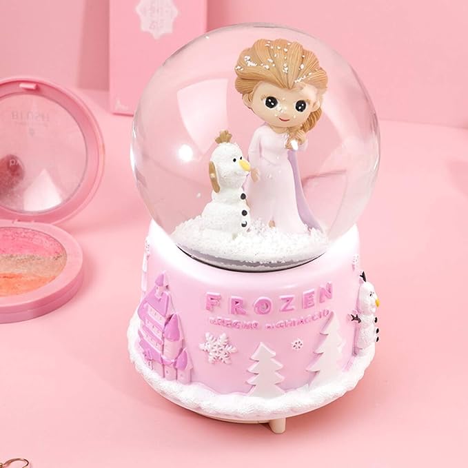 Snow Globe for Kids with Music, VECU 3.14 Inch Little Girl Llluminated Automatic Snow Home Decor for Girls Kids Gift, Musical, Resin/Glass (Large/Pink)