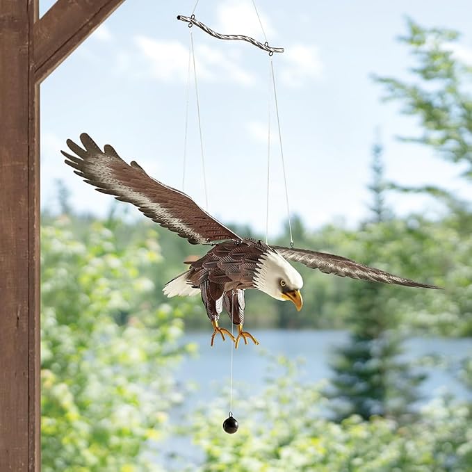 BLACK FOREST DECOR Soaring Eagle Metal Mobile Rustic Eagle Decor Hanging Mobile Outdoor Indoor Eagle Sculpture Kinetic Metal Wall Decor