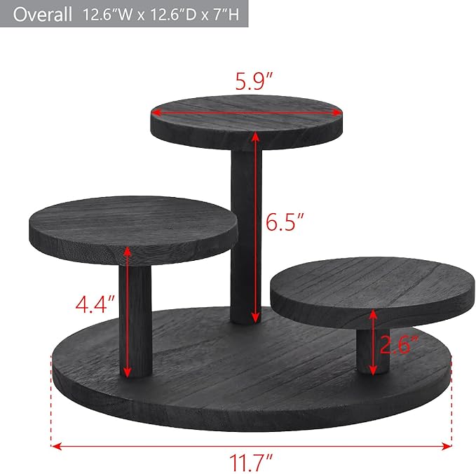 Ikee Design 3-Tier Wooden Display Riser for Jewelry, Wooden Jewelry and Figurine Display Risers, Wood Riser for Decor, Multilevel Stand for Action Figures and Home Decor, Black Color