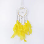 Pretty Jolly Crystal Stone Small Dream Catchers Yellow Feathers Mini Dreamcatchers with Beads for Cars Rear View Mirror Hanging Decoration Good Luck Travel Charm Bedroom Ornaments for Women Girls