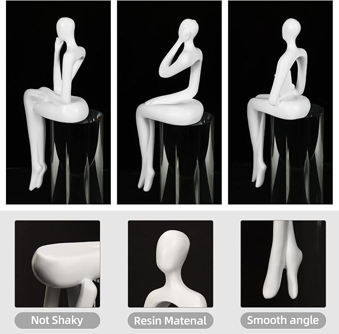 BMLCGJ Thinker Statue Gold Decor Abstract Art Sculpture, Golden Resin Collectible Figurines for Home Living Room Office Shelf Decoration,Great Gifts Ideas (Sitting Posture-White)