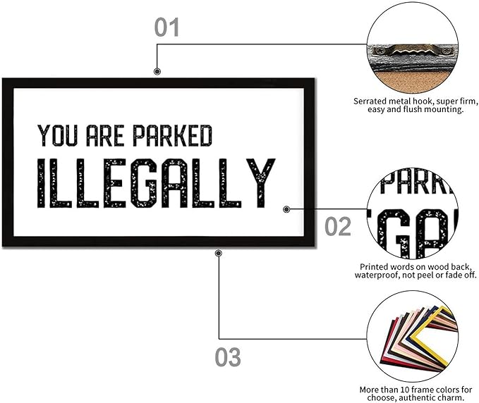 Inspirational Quotes Framed Wood Sign with Scripture Verses You Are Parked Illegally 12x22in Black Frame Wooden Plaque for Cottage Baby Shower Farmhouse Porch Wall Decor Housewarming Gift