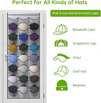 Unjumbly Baseball Hat Rack, 24 Pocket Over-The-Door Hat Organizer with Clear Deep Pockets to Display Baseball Caps Collection, Complete with 3 Over Door Hooks (Grey, 24 Pockets)
