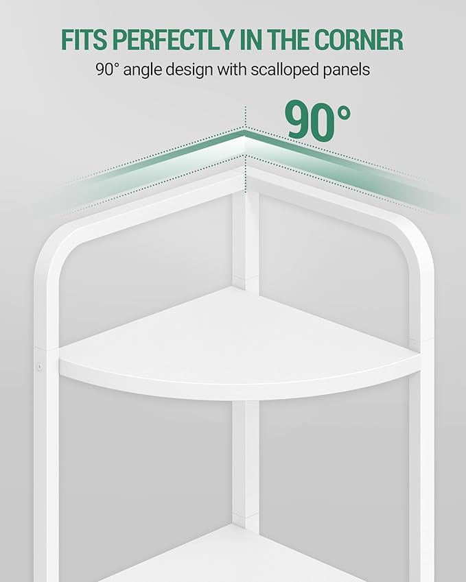 Hzuaneri Corner Shelf Stand, Corner Bookshelf, Plant Shelf, Corner Display Rack, Standing Shelf with Metal Frame for Living Room, Bathroom, Kitchen, Industrial Style, 6 Tier White CS06613W