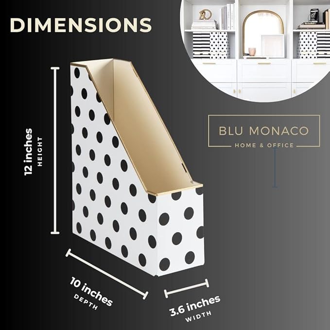 BLU MONACO | Cardboard Magazine File Holder Set of 4 | Vertical Magazine File Holder for Desk and Shelves | Standing File Holder for Classroom School Paper Storage