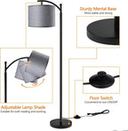 ROTTOGOON Floor Lamp with 3CCT LED Bulb, Gray Linen Lamp Shade for Living Room, Modern Standing Lamp for Bedrooms - Black