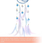 Pretty Jolly Blue Moon Kids Dream Catcher Wall Decor Pompom Feather Baby Dreamcatcher Handmade Children Dream Catcher Home Décor Wall Hanging for Nursery Bedroom Boys Girls Birthday Gift-25.6in