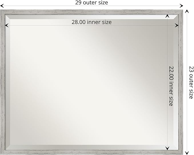 Amanti Art White Wall Mirror 23x29 Shiplap White Narrow Rectangle Bathroom Mirror for Wall Decor Living Room, Large Cottage Wood Frame, Hangs Horizonally and Vertically, Bathroom Decor, Beveled Edge