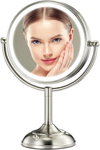 Professional 8.5" Large Lighted Makeup Mirror with Brighter Lights, 1X/10X True HD Magnifying Mirror with 3 Color Dimmable Lights, 90 Shadowless LEDs, 360°Swivel Seamless Vanity Mirror, Pearl Nickel
