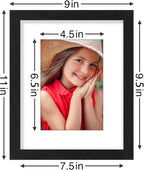 Vittanly 8x10 Picture Frames Set of 9, Display 5x7 Pictures with Mat or 8x10 without Mat, Photo Frames for Wall or Tabletop with Plexiglass, Engineered Wood, Black&Grey&White