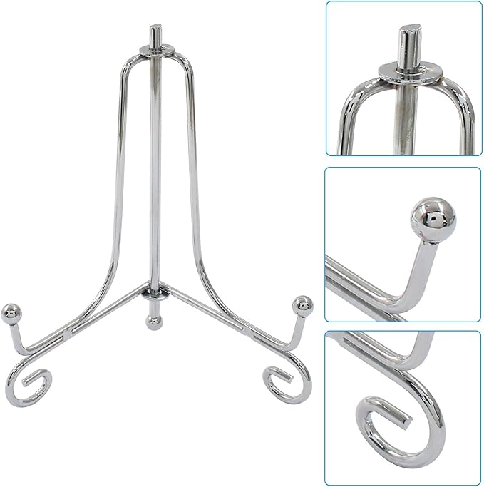 2 Pack Plate Stands for Display 4 Inch， Small Plate Holder Stand for Picture Frame, Decorative Plates, Book, Photo, Collectibles(Silver)