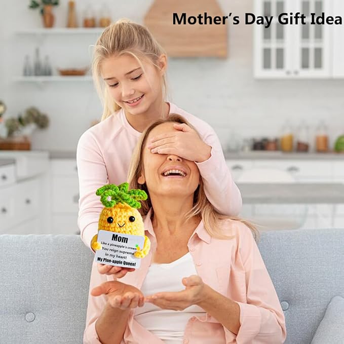 Mothers Day Birthday Gifts for Mom, Funny Gift Emotional Positive Support Pineapple, Handmade Positive Crochet Knitted Doll Gifts for Women, Boys, Girls.