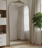 Dewfig Arched Full Length Mirror, 71"x32" Full Body Mirrors with Carved, Floor Mirror for HomeDecor, Standing/Halling Large Wall Mirror for Bedroom, Living Room, Cloakroom, Bronze, Retro Style
