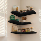 Floating Corner Shelves Set of 3, Solid Wood Picture Wall Shelf, Floating Shelves for Storage for Bedroom Kitchen Bathroom Living Room (Black)