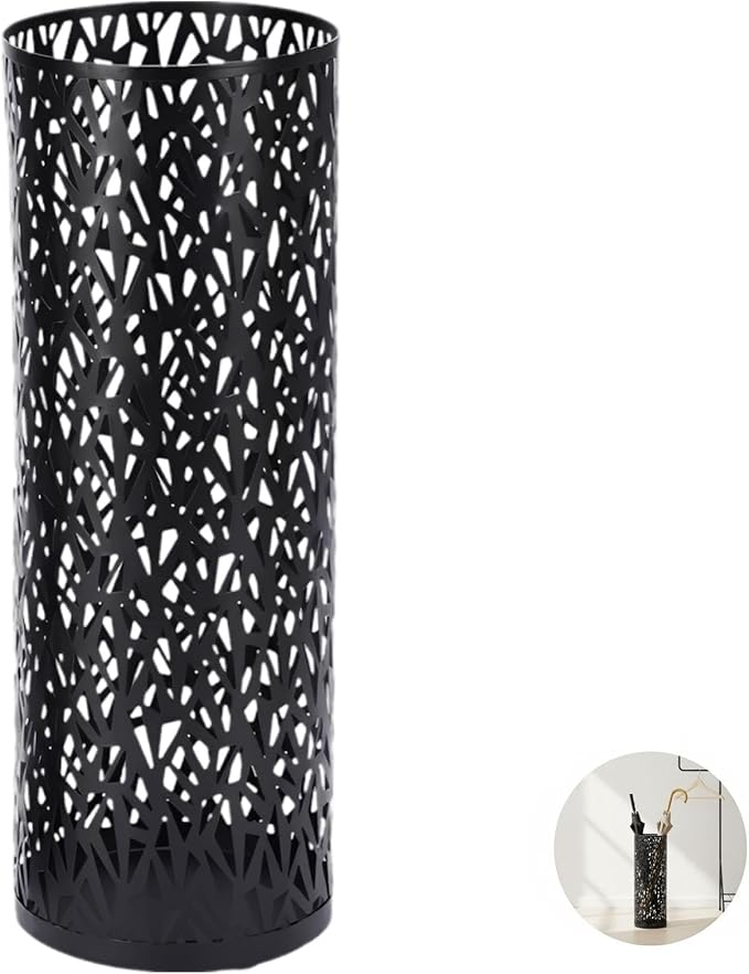 Black Metal Floral Umbrella Stand, 16.5 in Tall Lightweight Umbrella Holder, Cutout Design, Versatile Entryway Storage, Home & Office