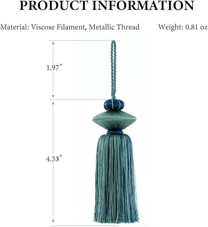 2 Pcs Decorative Tassels for Home Decor, Elegant Lamp Tassels & Door Tassels, Soft Silk-Look Hanging Tassel Accent for Table Lamps, Cabinets & Interior Styling, 4.3 Inch Tassel Ornament (Blue)