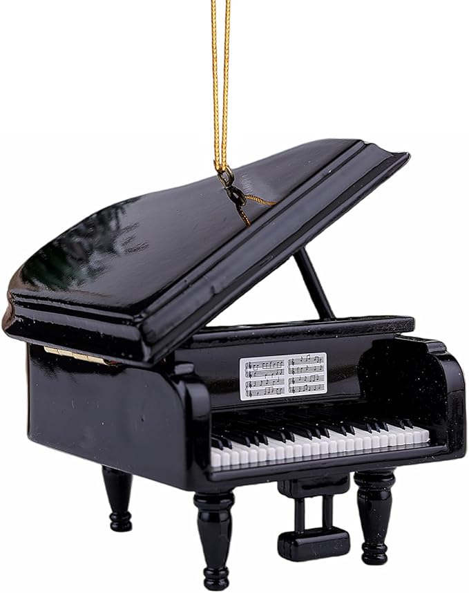 3.15" Wooden String Miniature Grand Piano Hanging Ornament Mini Musical Instrument Replica Music Birthday Gifts Holiday Tree Home Decoration Display Ornament Model (Black, 3.15" Piano)