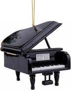 3.15" Wooden String Miniature Grand Piano Hanging Ornament Mini Musical Instrument Replica Music Birthday Gifts Holiday Tree Home Decoration Display Ornament Model (Black, 3.15" Piano)