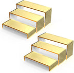 6 PCs Risers Display Stands 3 Tiers Desktop Acrylic Shelves Cake Dessert Holder Products Stand for Collectibles Shoes Jewels Pop Figure (Golden)