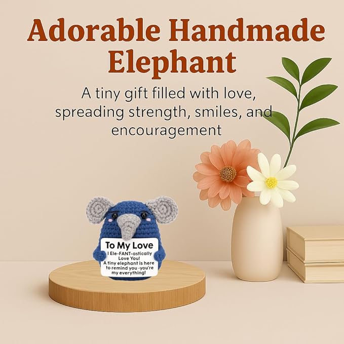 Gifts for Him Her, Handmade Crochet Elephant Doll, Cute Emotional Support Animal Gift for Boyfriend Girlfriend, Anniversary Birthday Valentines Day Gift for Wife Husband Couples