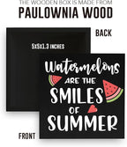 IYEZH Summer Decor Watermelon Wood Box Sign 5 x 5 Inches Desk Decor Rustic Country Wooden Square Sign Decor Watermelon Summer Decorations for Home Beach House Outdoor Shelf Wall Farmhouse Table Shelf
