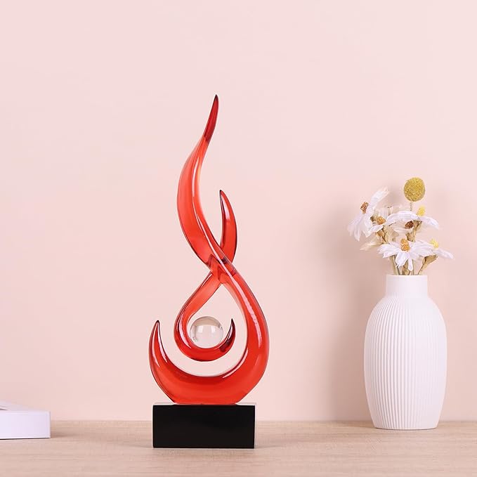 Modern Abstract Art Table Decoration,Resin Flame Statue Modern Centerpiece Ornaments for Living Room Great Gift Idea Home Decor,Collectibles (Red)