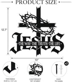 Jesus Wall Art Cross Wall Decor with Crown of Thorns - Metal Christian Wall Art "The Way The Truth The Life" Sign, Black Iron Religious Wall Art & Christian Wall Decor for Home Living Room Church
