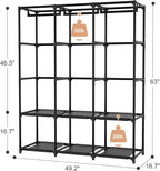 Wardrobe Closet Portable Closets for Hanging Clothes Large Capacity Clothes Rack with Cover, 3 Hanging Rods, 6 Shelves and 8 Pockets, Strong and Stable Free Standing Closet for Bedroom, Black