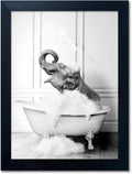 Framed Bathroom Art Wall Decor Elephant in Bathtub Decor Funny Black and White Animal Canvas Print Paintings for Bathroom